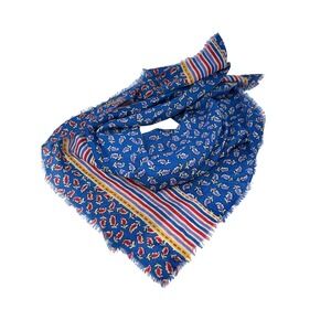 Vintage ECHO Wool Large Square Paisley Scarf Blue 38.5" x 39"